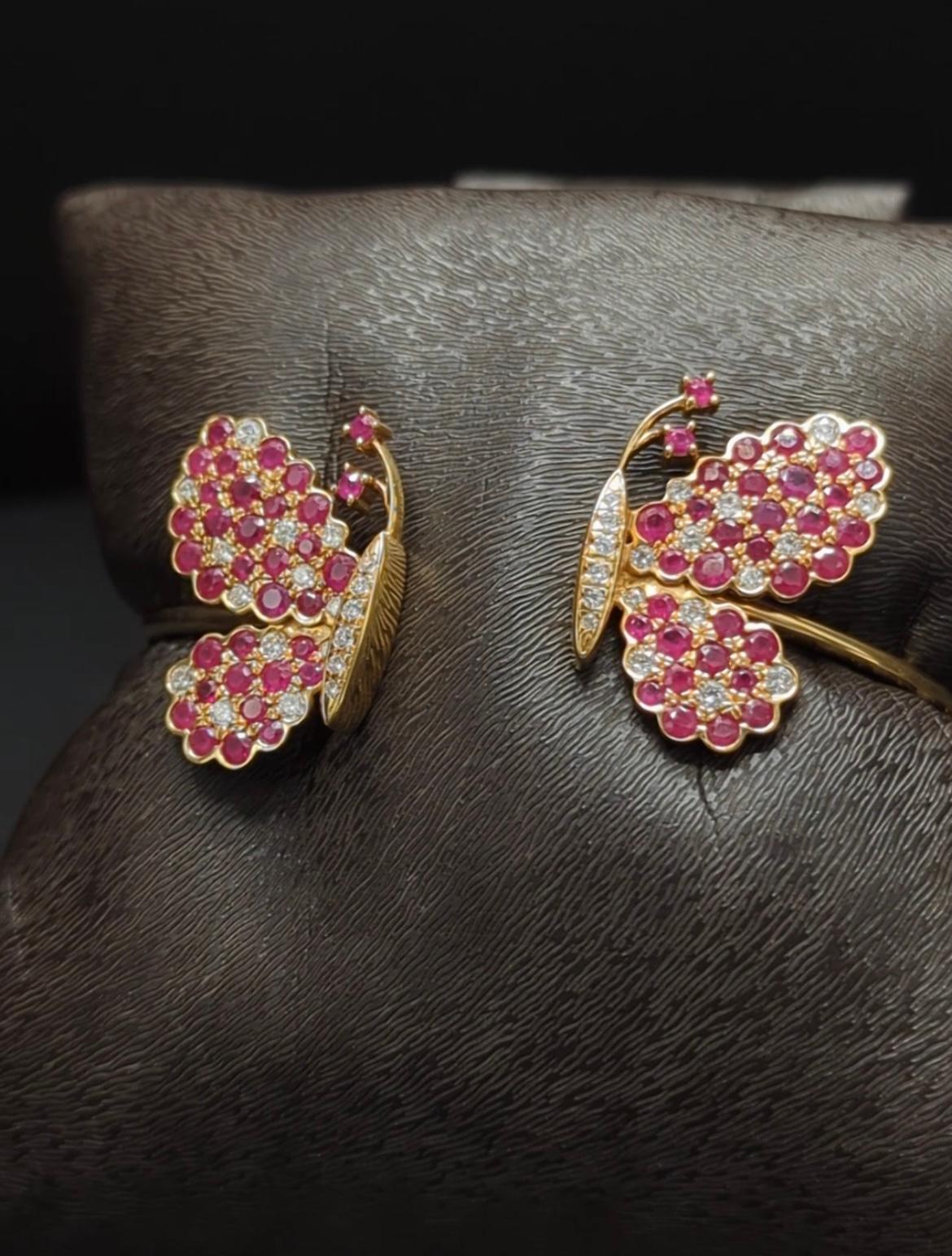 Women's Diamonds, Rubys  & 18K  Rose Gold Butterfly Bracelet For Sale