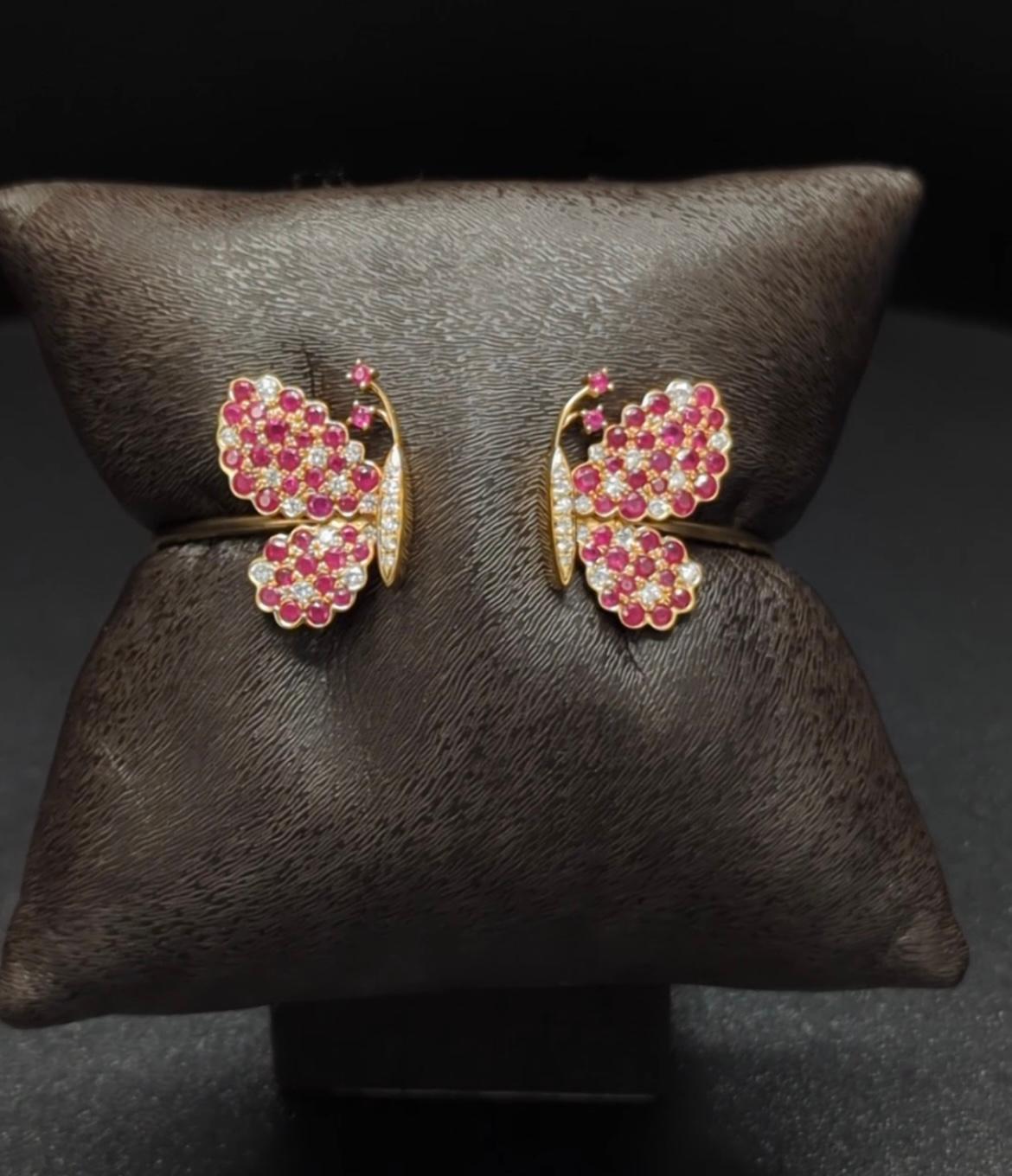 Diamonds, Rubys  & 18K  Rose Gold Butterfly Bracelet For Sale 1