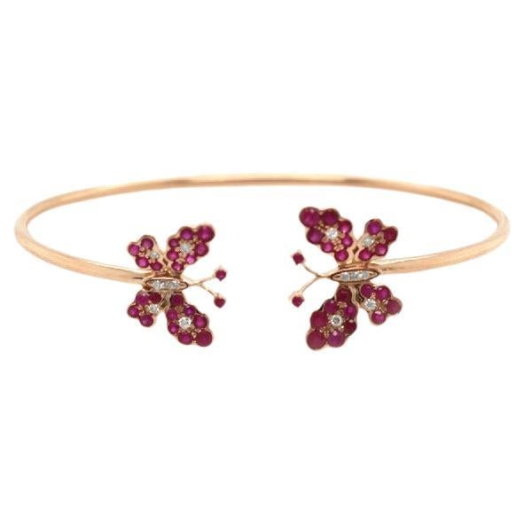 Diamonds, Rubys  & 18K  Rose Gold Butterfly Bracelet For Sale 3