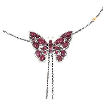 Diamonds, Ruby, Silver & 18K Gold Butterfly Necklace

MATERIALS
◘ Necklace Weight:   0.62 grams
◘ Silver Weight:   15.60 grams 
◘ Gold Weight:   74 grams 
◘ 283 Diamonds total  1.61 ct.
◘ Rubys 11.74 ct.


READY TO SHIP
*Shipment of this piece is