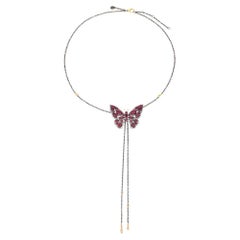 Diamonds, Rubys, Silver & 18K Gold Butterfly Necklace