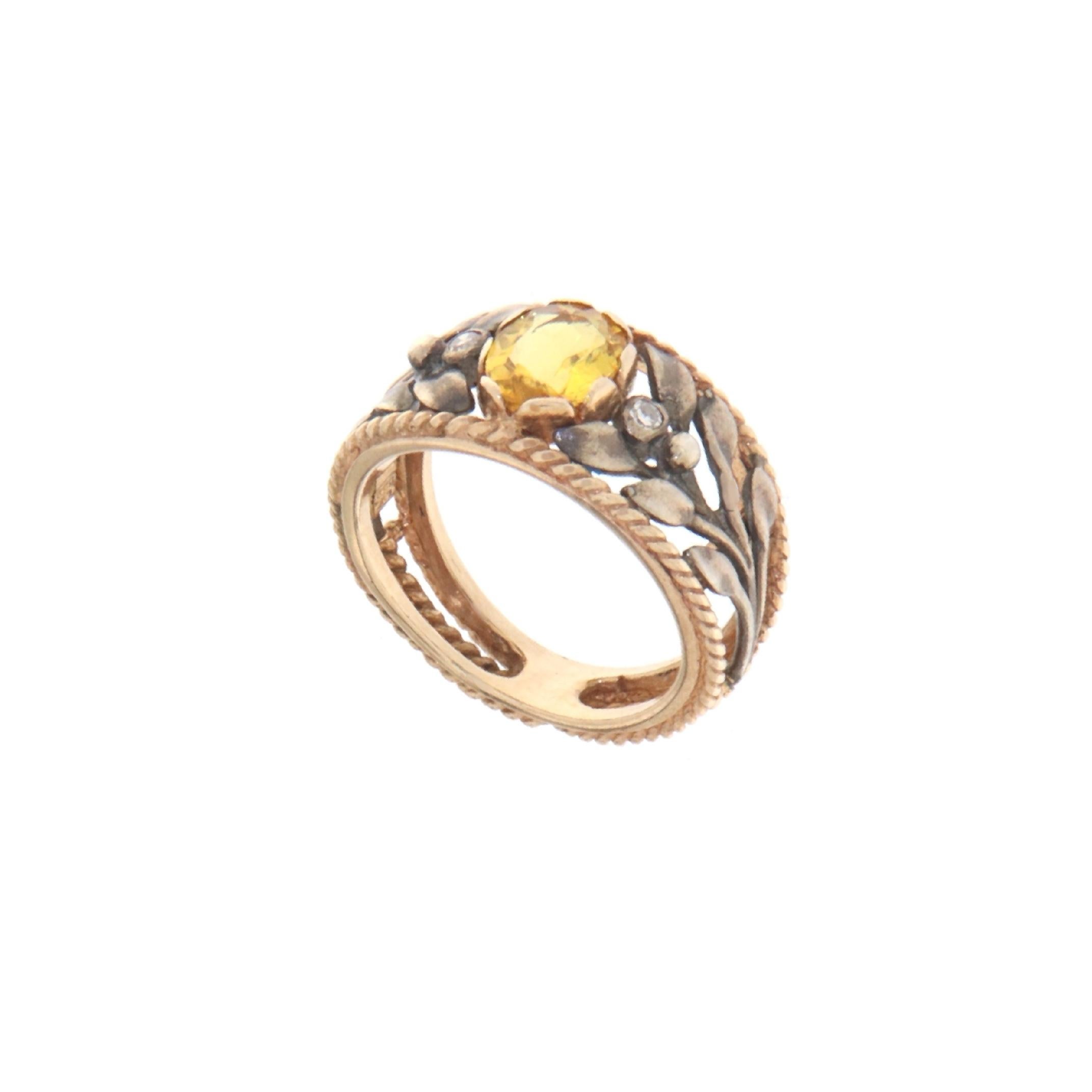 Artisan Diamonds Sapphire 14 Karat Yellow Gold Cocktail Ring For Sale