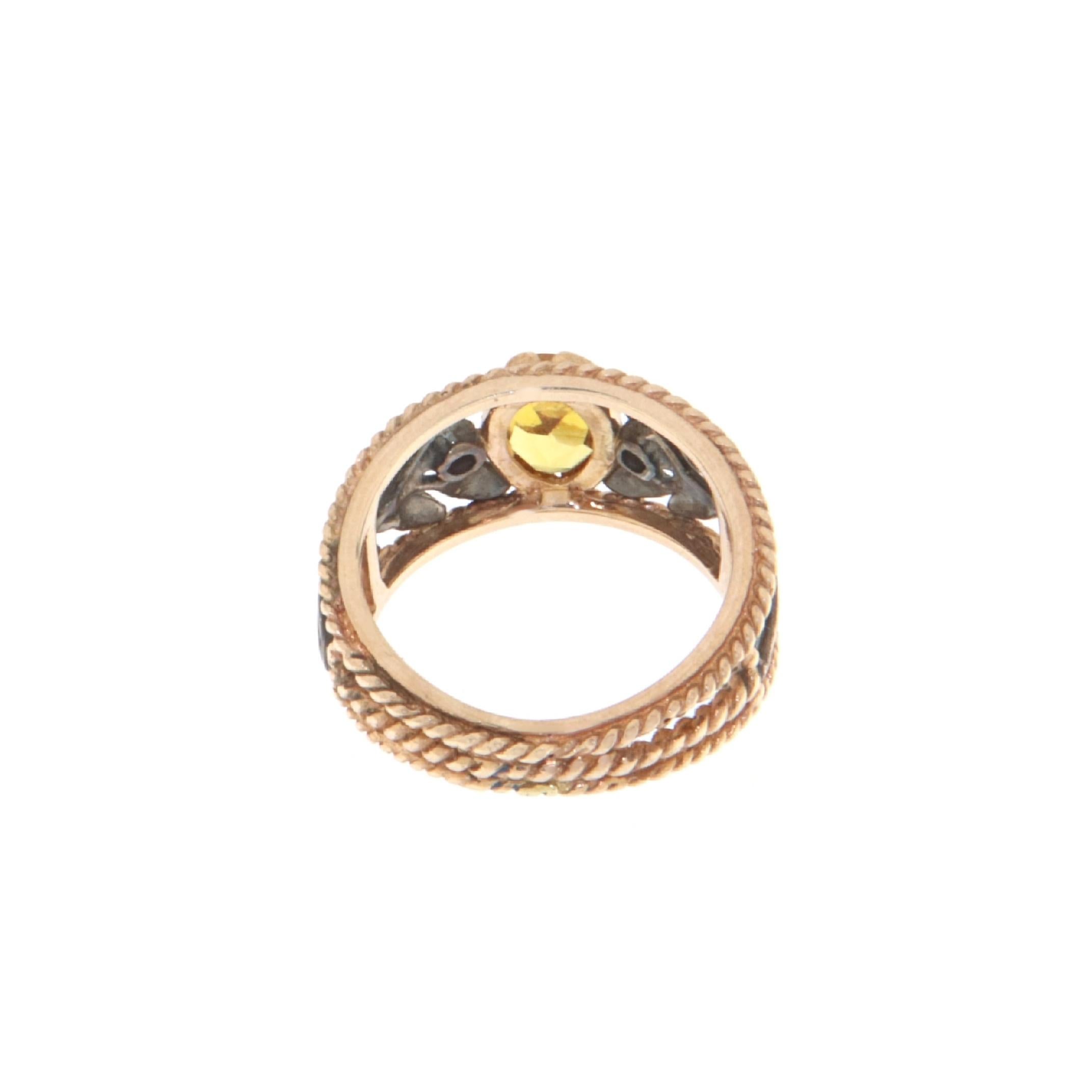 Brilliant Cut Diamonds Sapphire 14 Karat Yellow Gold Cocktail Ring For Sale