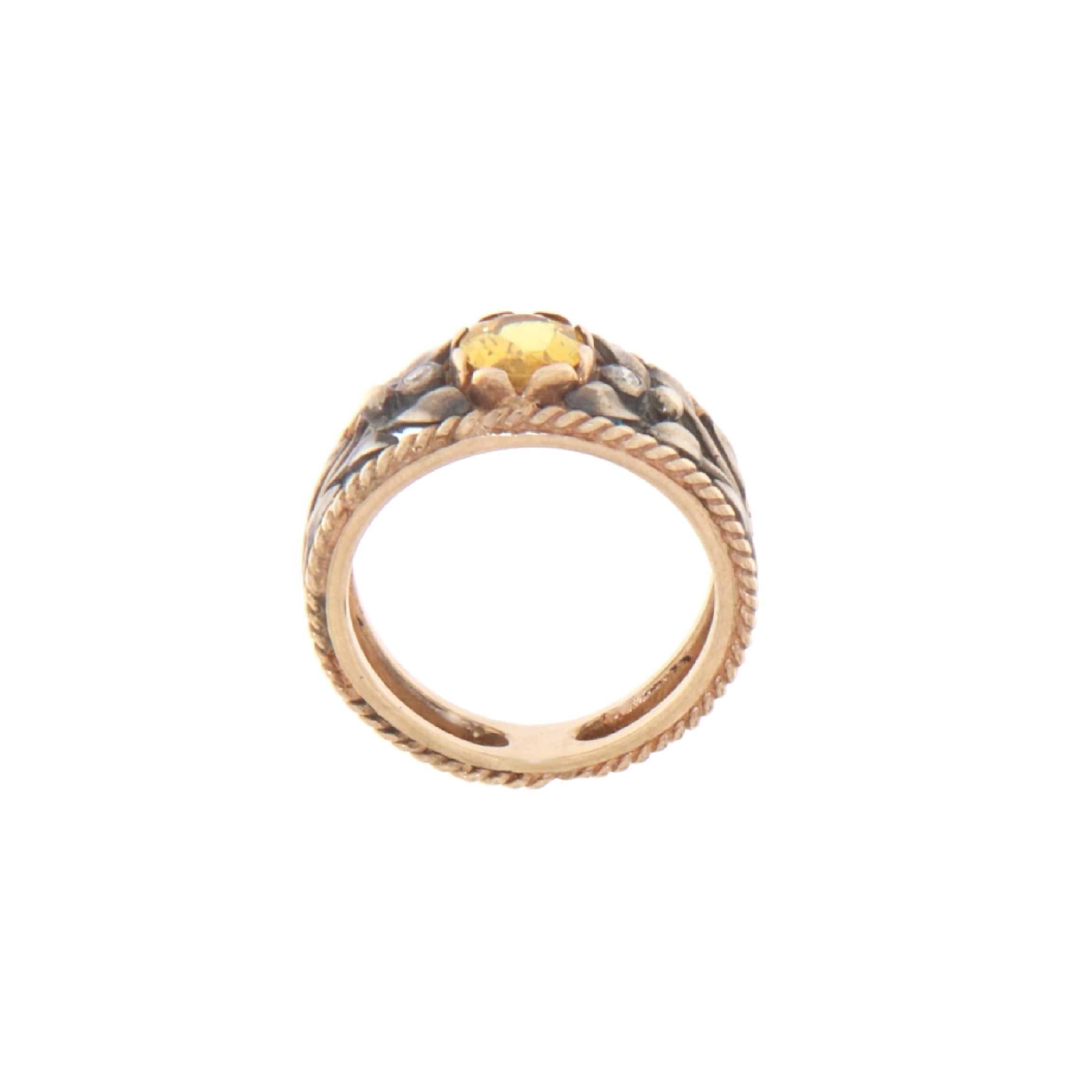 Diamonds Sapphire 14 Karat Yellow Gold Cocktail Ring In New Condition For Sale In Marcianise, IT