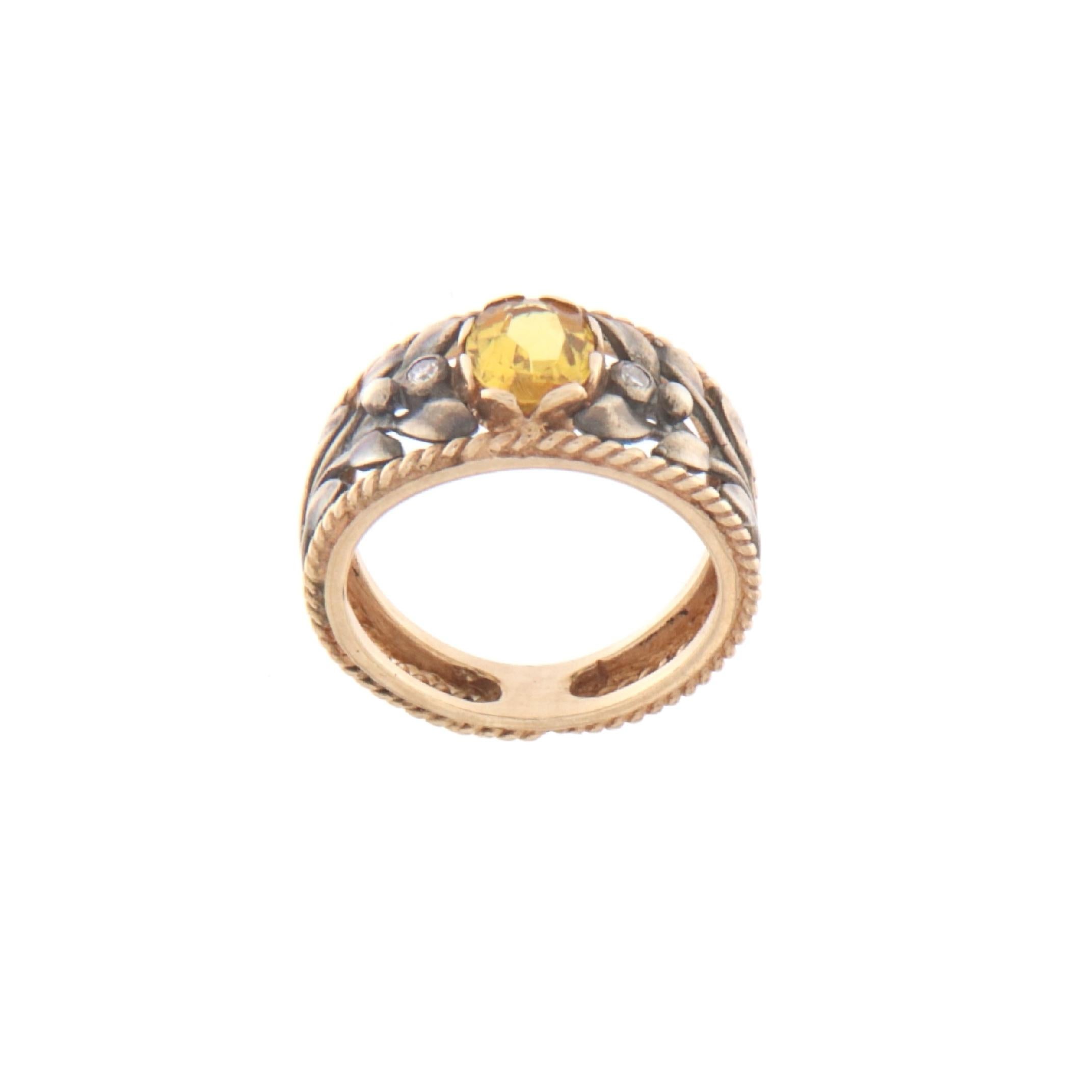 Women's Diamonds Sapphire 14 Karat Yellow Gold Cocktail Ring For Sale