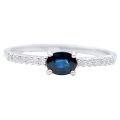 Diamonds, Sapphire, 18 Karat White Gold Modern Ring