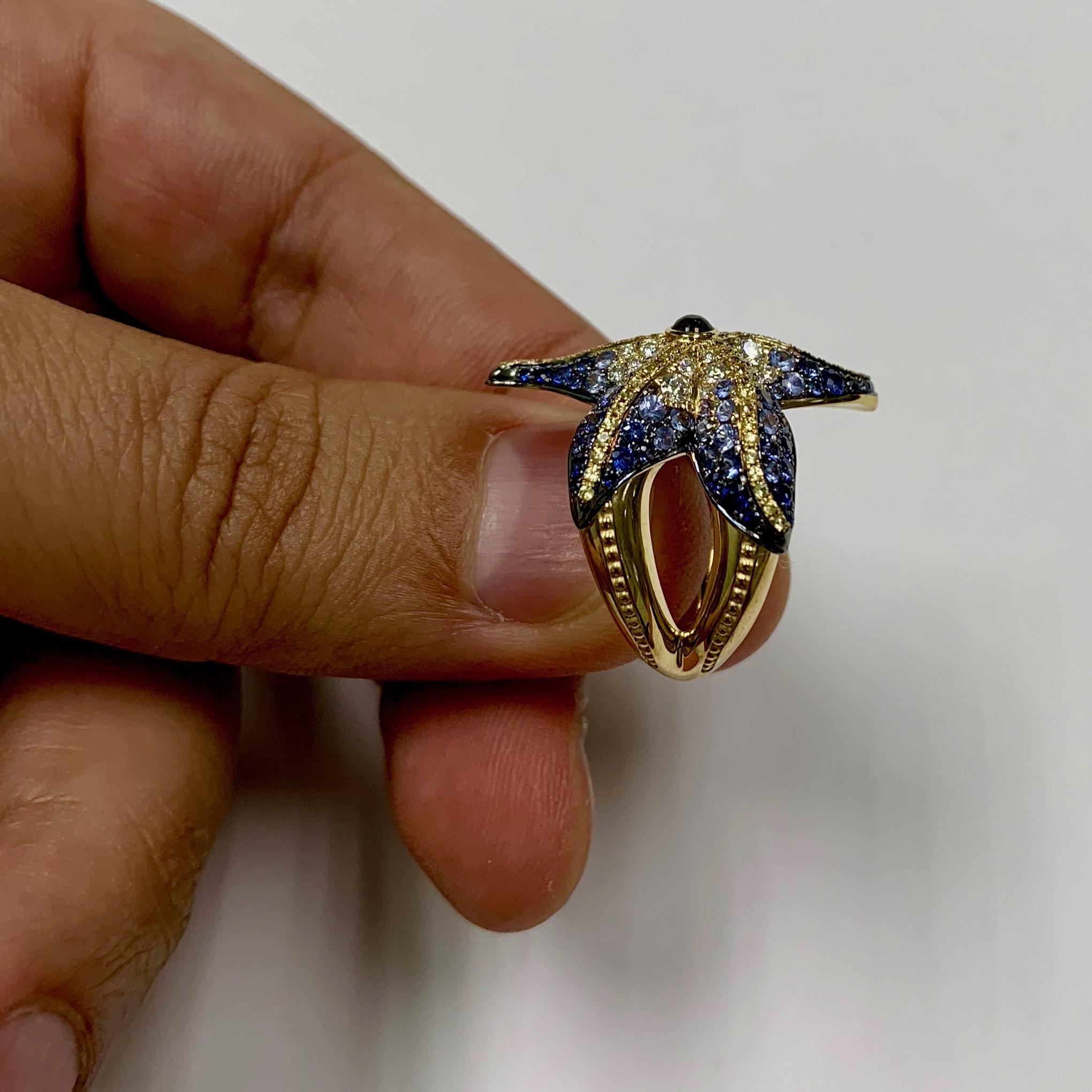 Diamonds Sapphire 18 Karat Yellow Gold Sea Star Ring In New Condition In Bangkok, TH