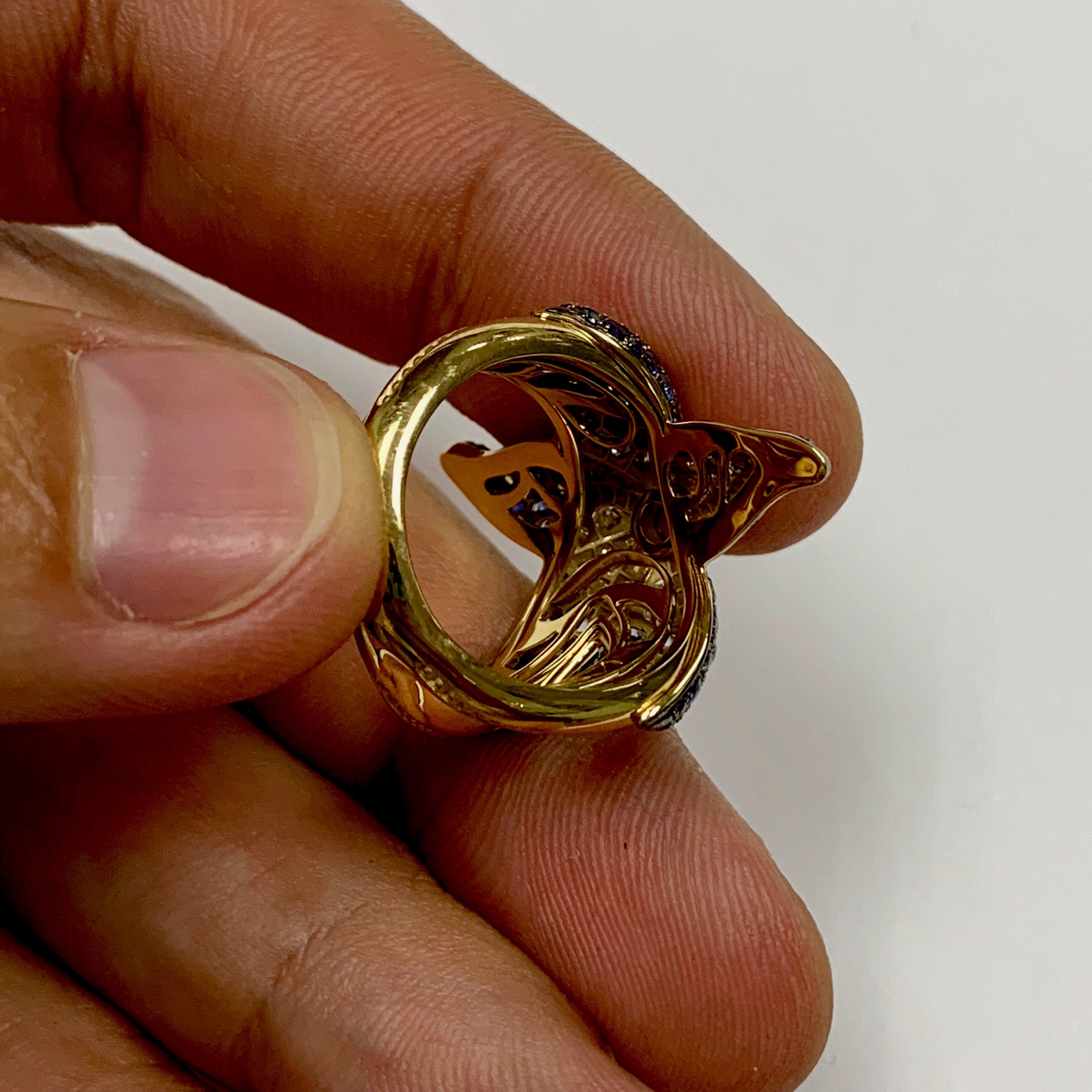 Im Angebot: Diamanten Saphir 18 Karat Gelbgold Seestern-Ring () 8