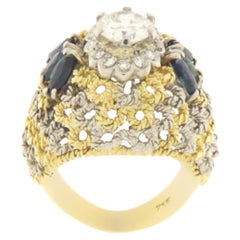 Diamonds Sapphire 18 Karat Yellow White Gold Cocktail Ring