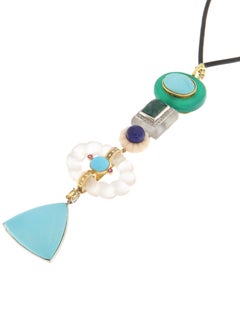 Diamanten Saphir Smaragd Koralle Rubine Türkis 18 Karat Gold Anhänger Halskette