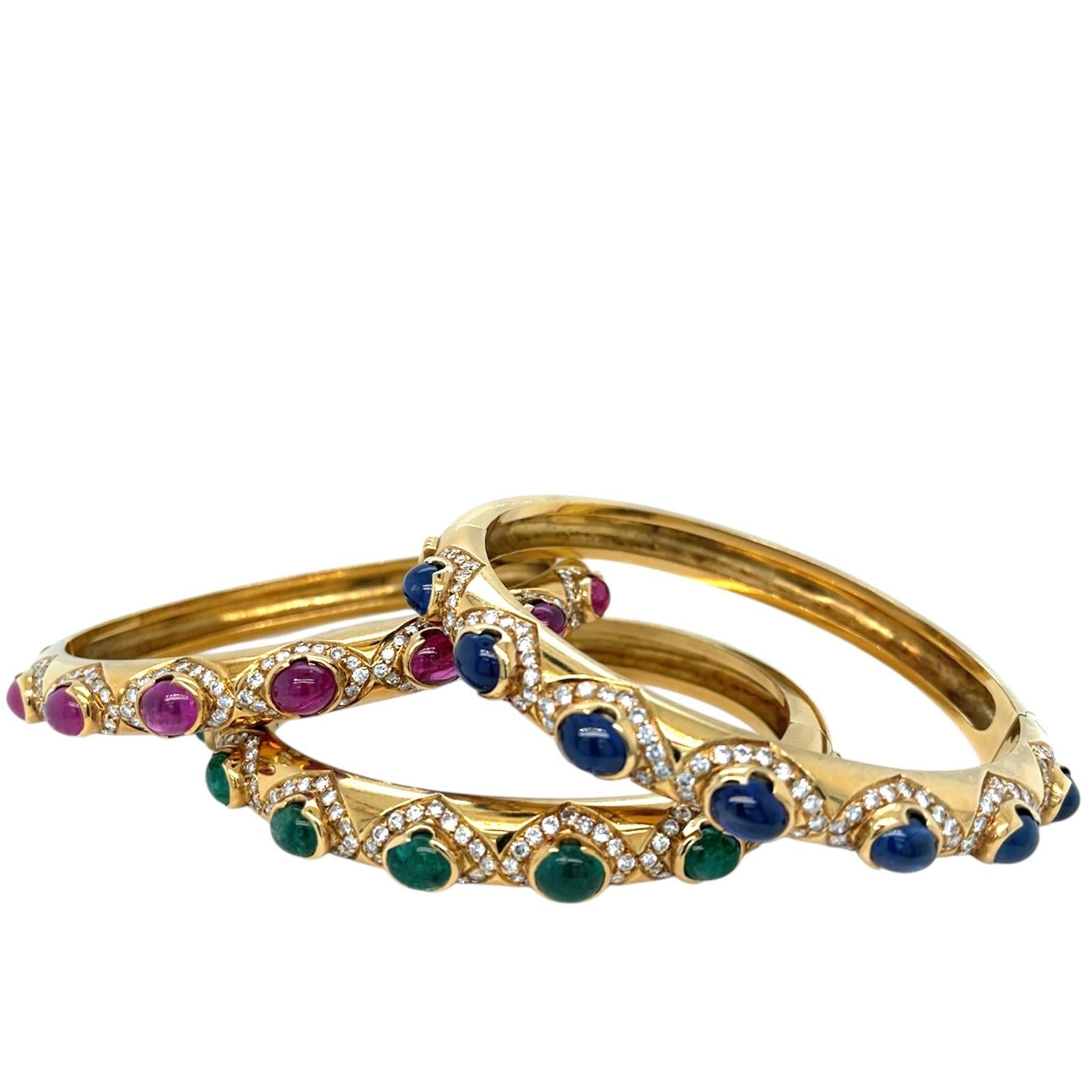 Arcese Rome Diamonds, Sapphire, Ruby, Emerald Gold Trio Of Bangle Bracelets 5