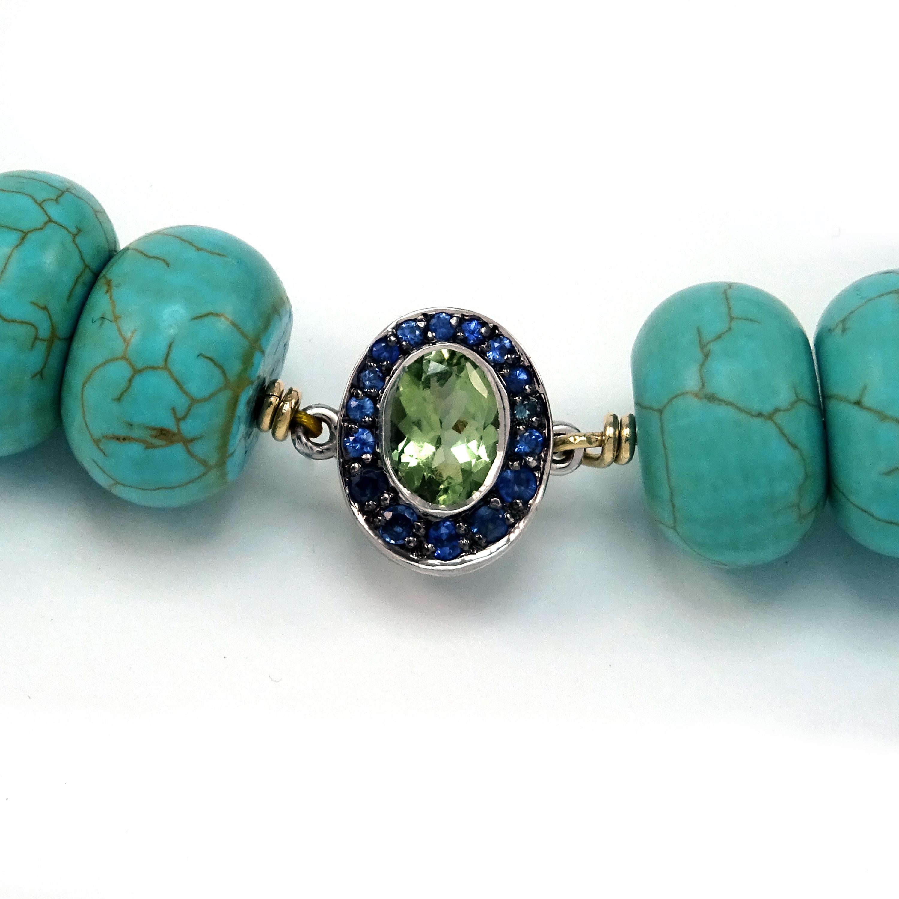 Women's Diamonds Sapphire Tourmaline Green Turquoise 18k Gold Blue Titanium Necklace For Sale