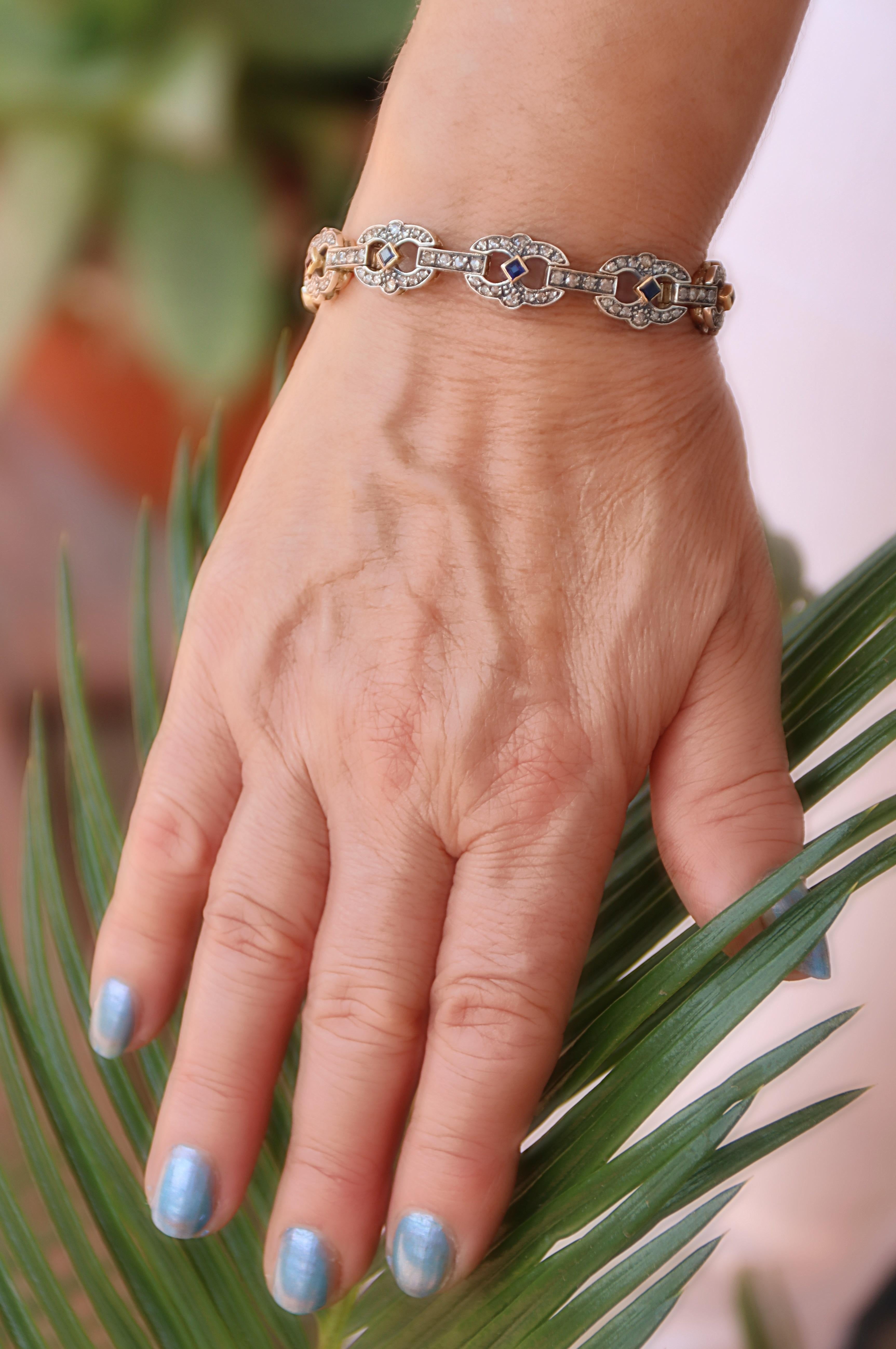 Diamantes Zafiros Pulsera de Oro Amarillo de 14 Kilates en venta 4