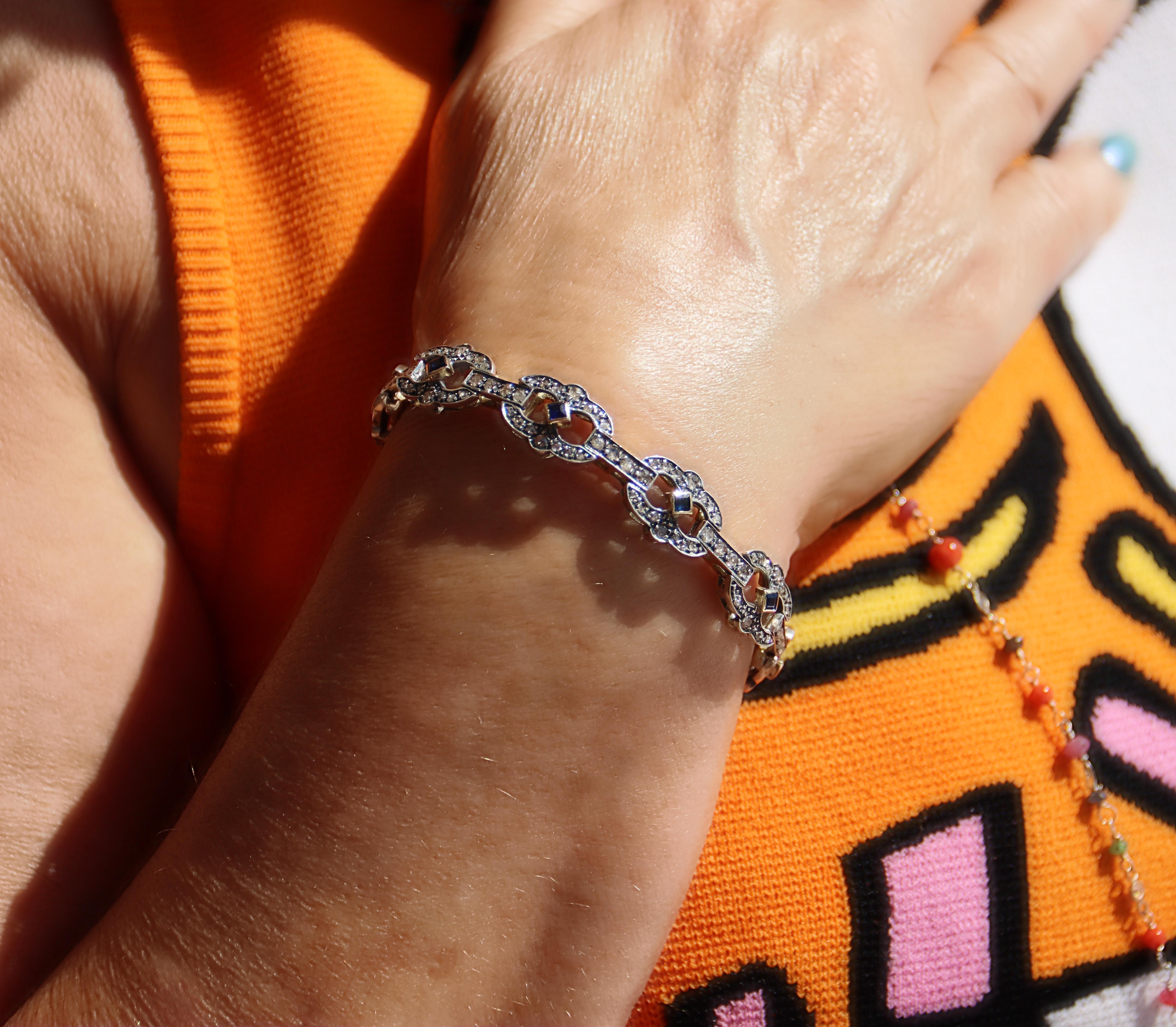 Diamantes Zafiros Pulsera de Oro Amarillo de 14 Kilates en venta 1