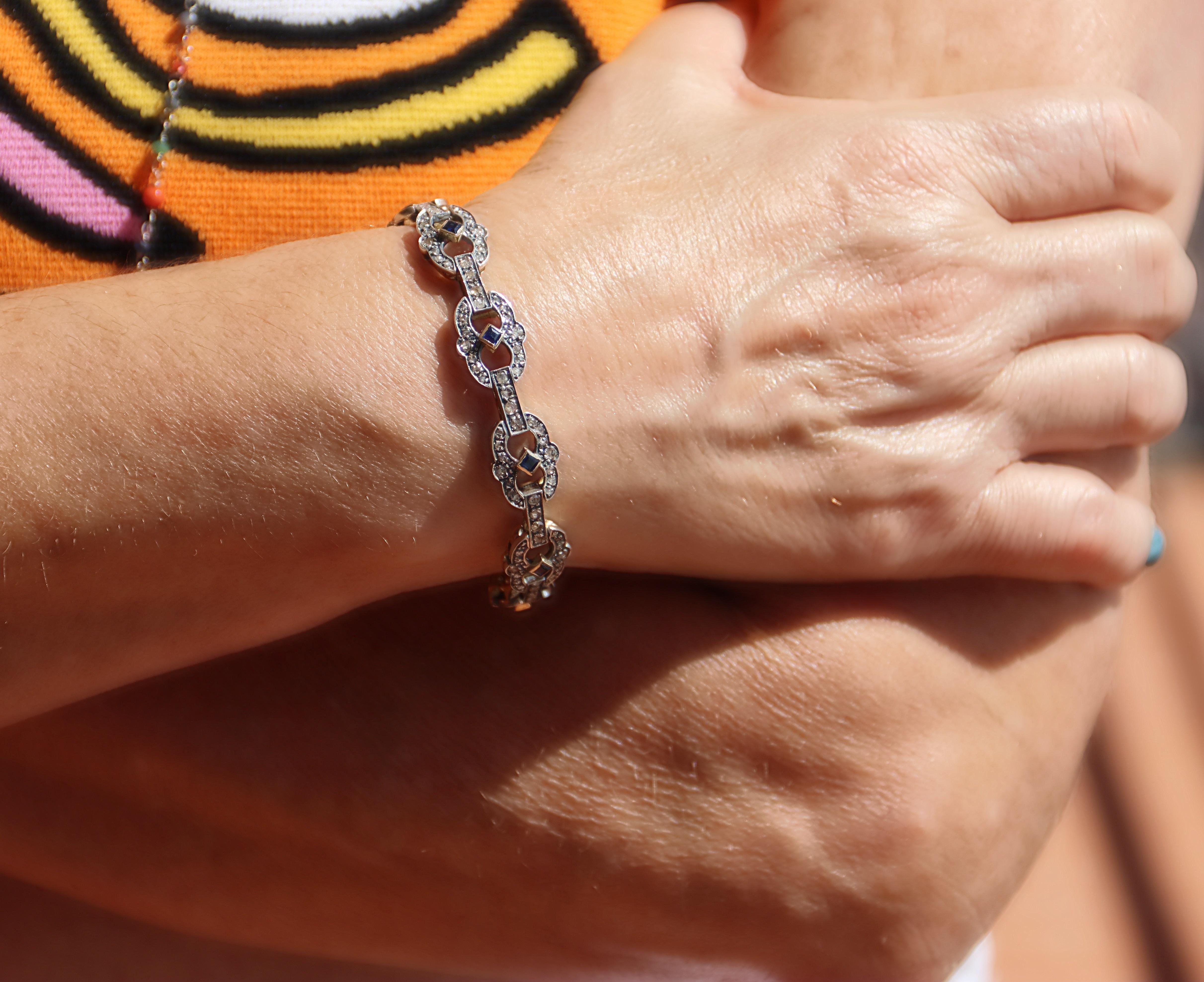 Diamantes Zafiros Pulsera de Oro Amarillo de 14 Kilates en venta 3