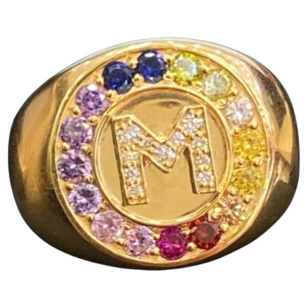 Diamonds - Sapphires 14K Gold Men’s Ring For Sale