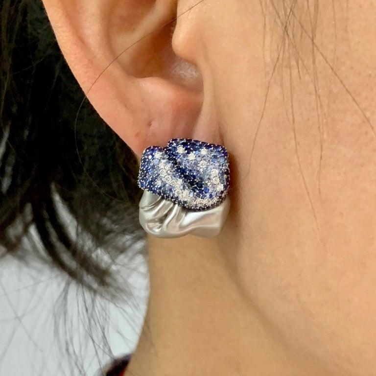 Diamonds Sapphires 18 Karat White Gold Earrings For Sale 4