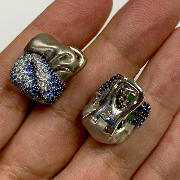 Diamonds Sapphires 18 Karat White Gold Earrings For Sale 5