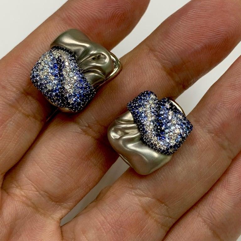 Round Cut Diamonds Sapphires 18 Karat White Gold Earrings For Sale
