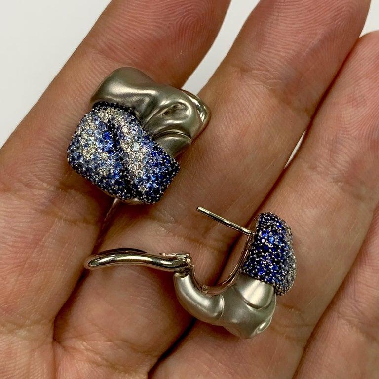 Diamonds Sapphires 18 Karat White Gold Earrings For Sale 2