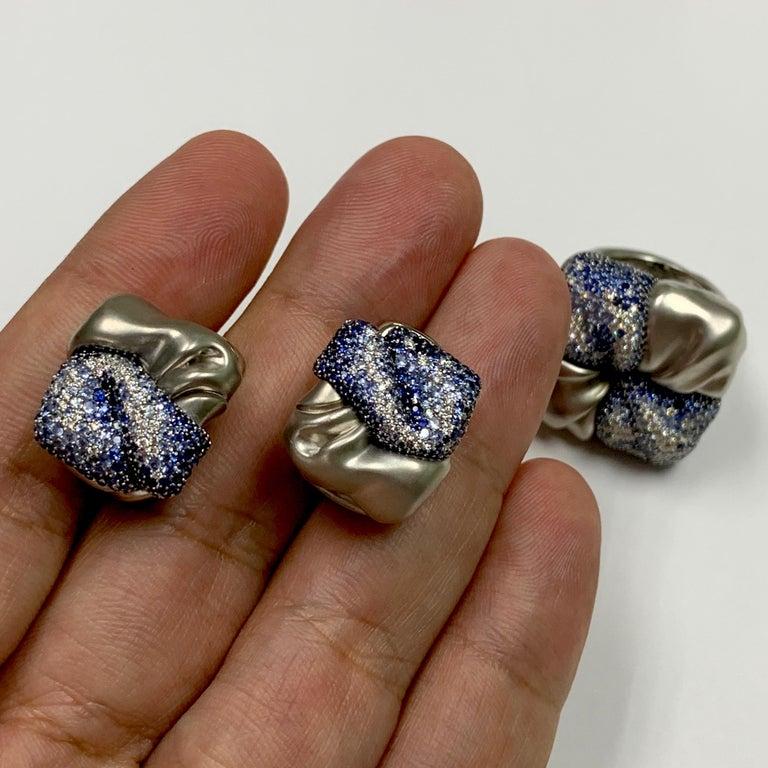 Diamonds Sapphires 18 Karat White Gold Earrings For Sale 3