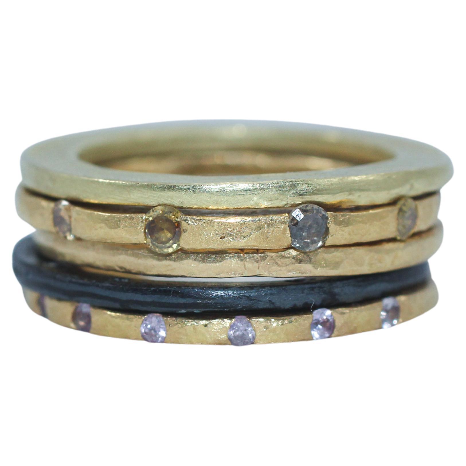 Diamonds Sapphires 18K and 22K Gold Bridal Wedding Band Ring, Stack #5 For Sale