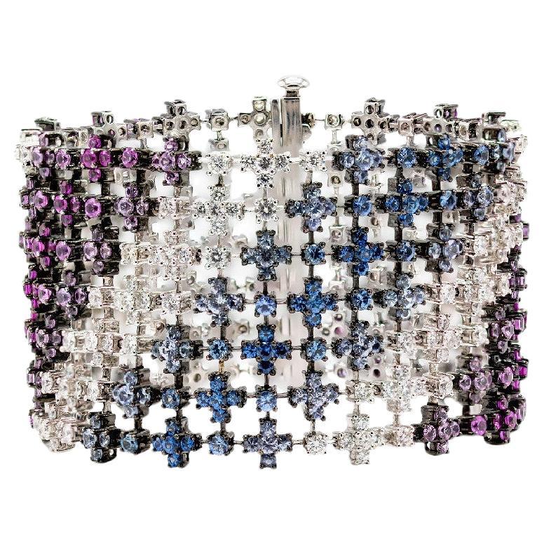 Diamonds,  Sapphires & 18K White Gold Bracelet