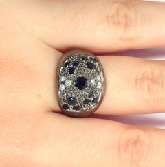 Diamonds Sapphires 9 Karat Rose Gold Sterling Silver Dome Ring Made in Italy