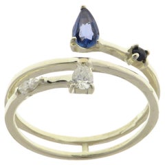 Diamonds Sapphires 9 Karat White Gold Band Ring Handcrafted in Italy