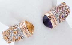 Diamonds Sapphires Amethysts Topazs White Stone 9kt Gold and Silver Bracelet