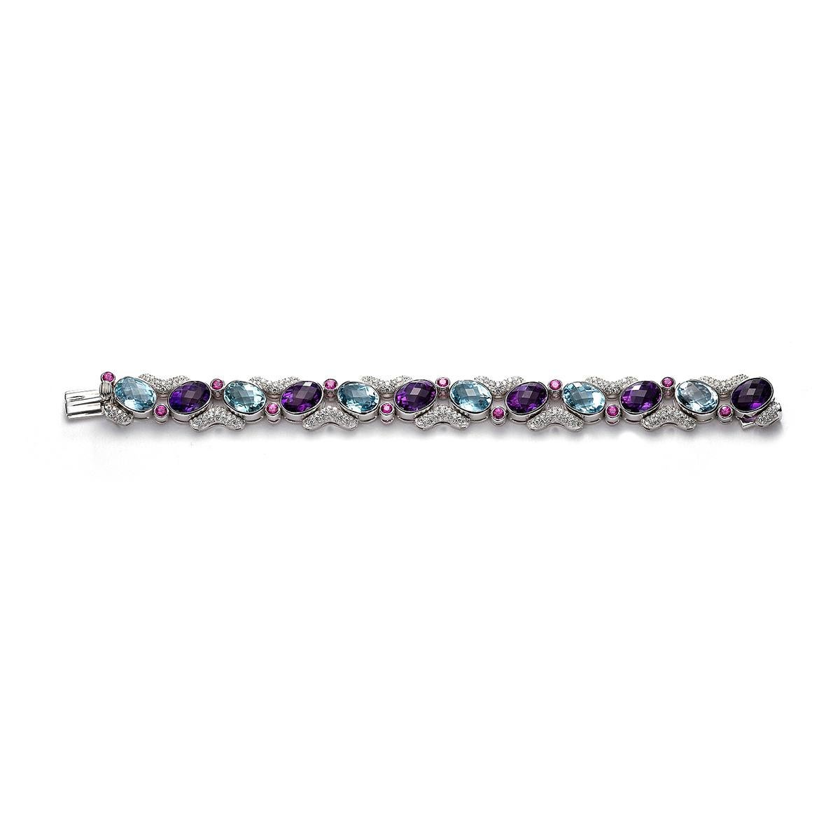 Diamantes Zafiros Amatistas y Aguamarinas Pulsera Contemporáneo en venta
