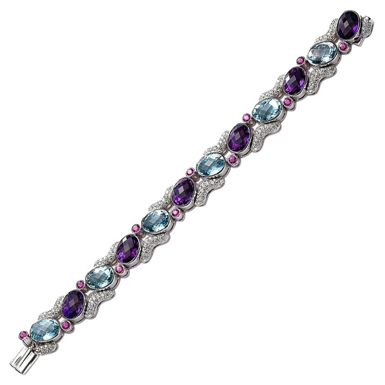 Diamonds Sapphires Ametysts and Aquamarines Bracelet