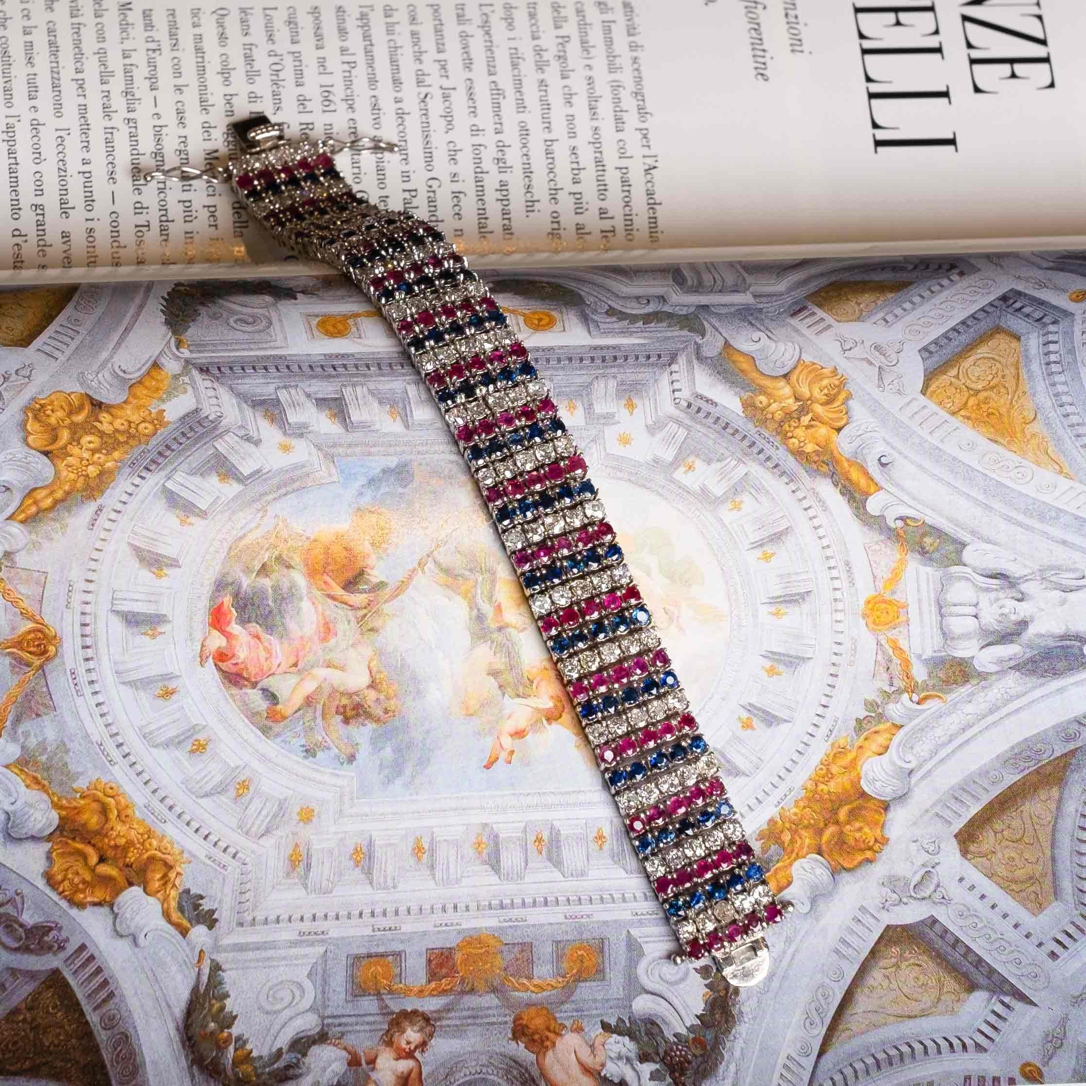 da uomo o donna Bracciale con diamanti, zaffiri e rubini Vintage By in vendita