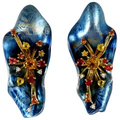 Diamonds Orange Sapphires Citrines 18 Karat Gold Titanium Clip-On Earrings