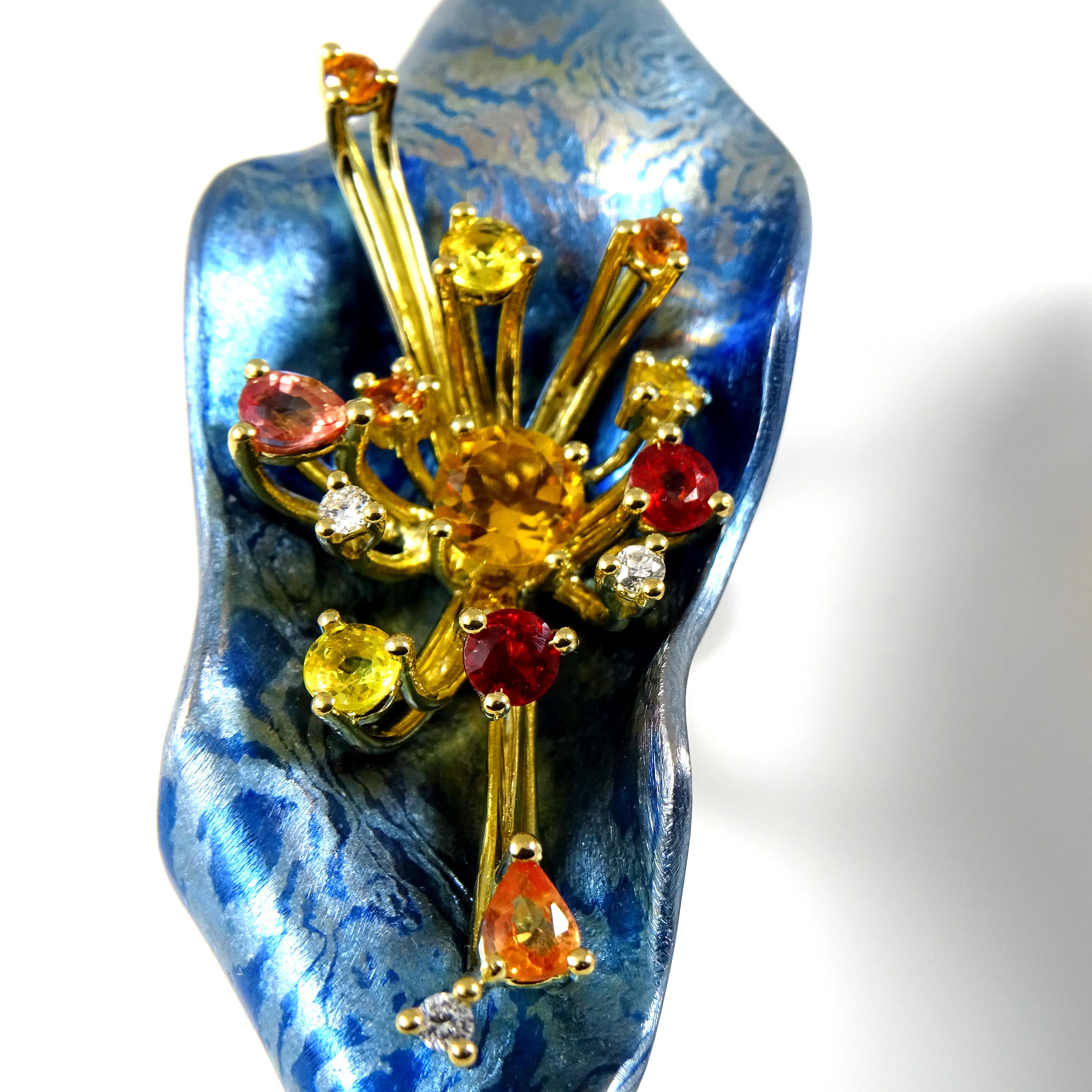 Diamonds Orange Sapphires Citrines 18 Karat Gold Titanium Clip-On Earrings For Sale 1