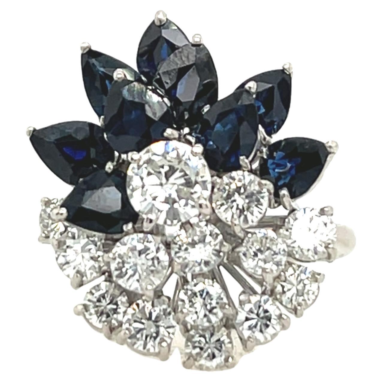 Diamonds & Sapphires Cluster Ring, Set in 18ct White Gold