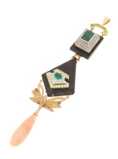 SCALA GIOIELLI 18kt Gold Pendant Necklace with Diamonds and Emeralds