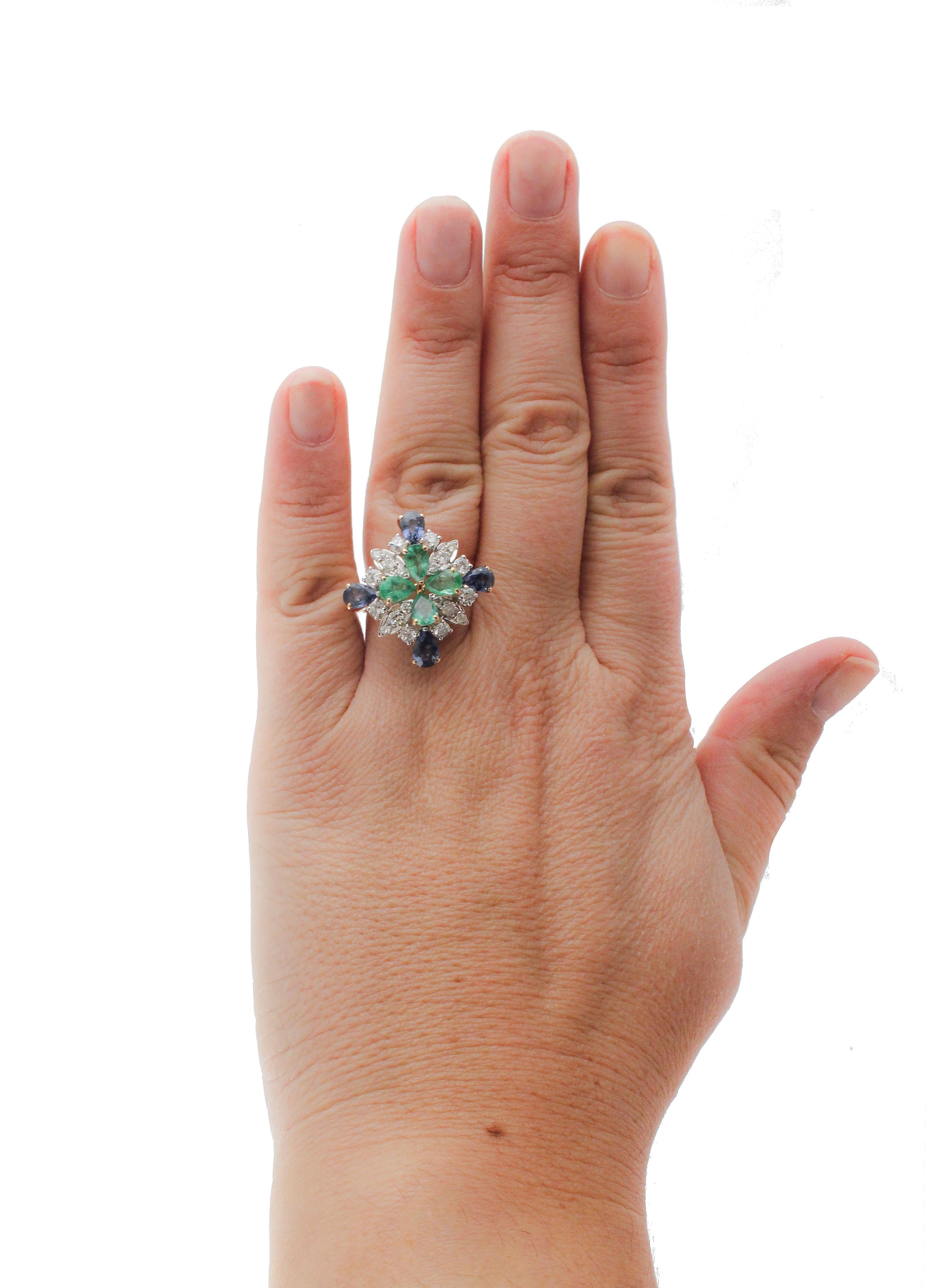 Mixed Cut Diamonds Sapphires Emeralds Rose Gold Ring