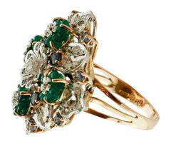 Diamonds, Sapphires, Green Agate, Rose Gold Cocktail Ring