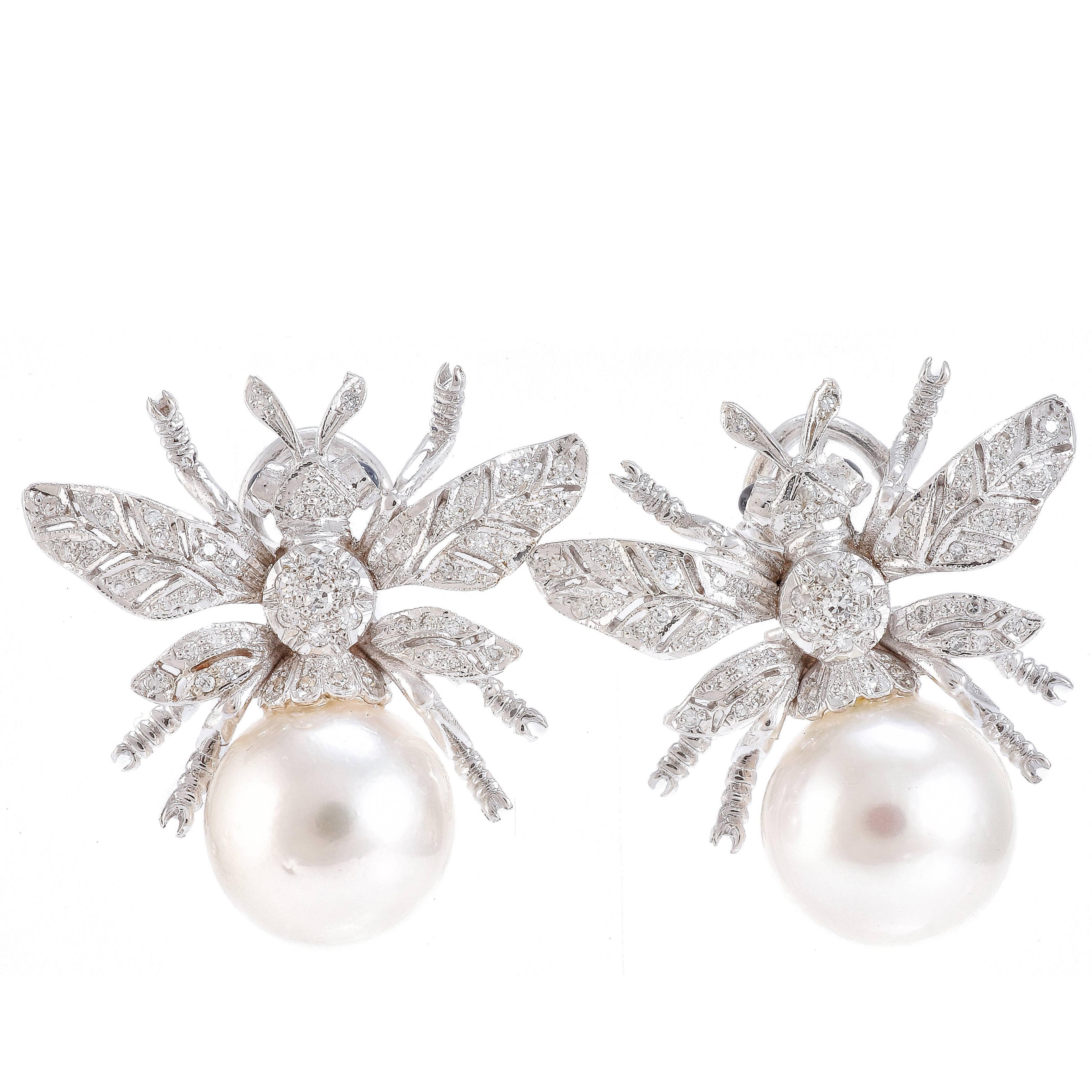 Diamonds Sapphires Pearl White Gold Earrings