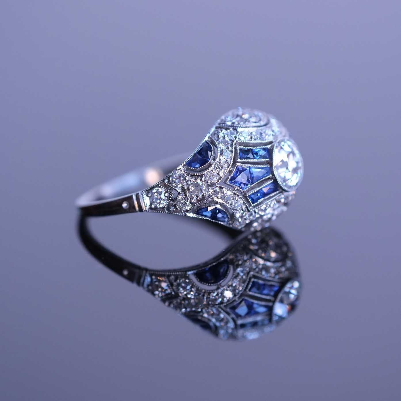 Women's Diamonds & Sapphires Platinum Ring For Sale