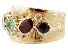 Diamonds, Sapphires, Rubies, Emeralds, 14 Karat Rose Gold Band Ring