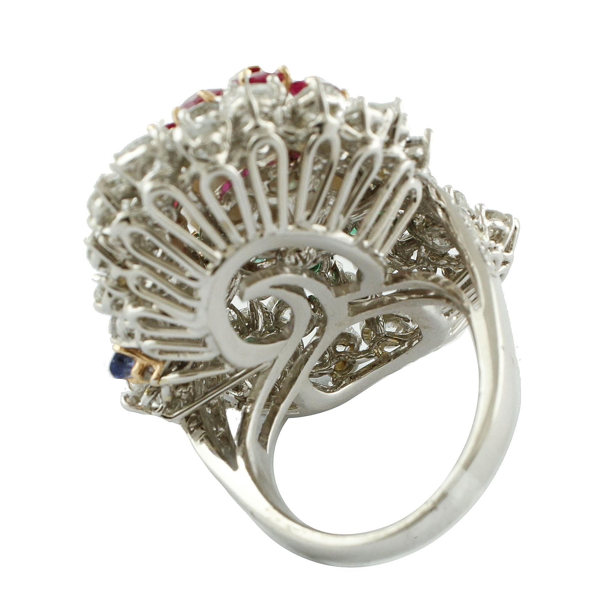 Contemporary Diamonds Sapphires Rubies Emeralds Pearl White Gold Ring