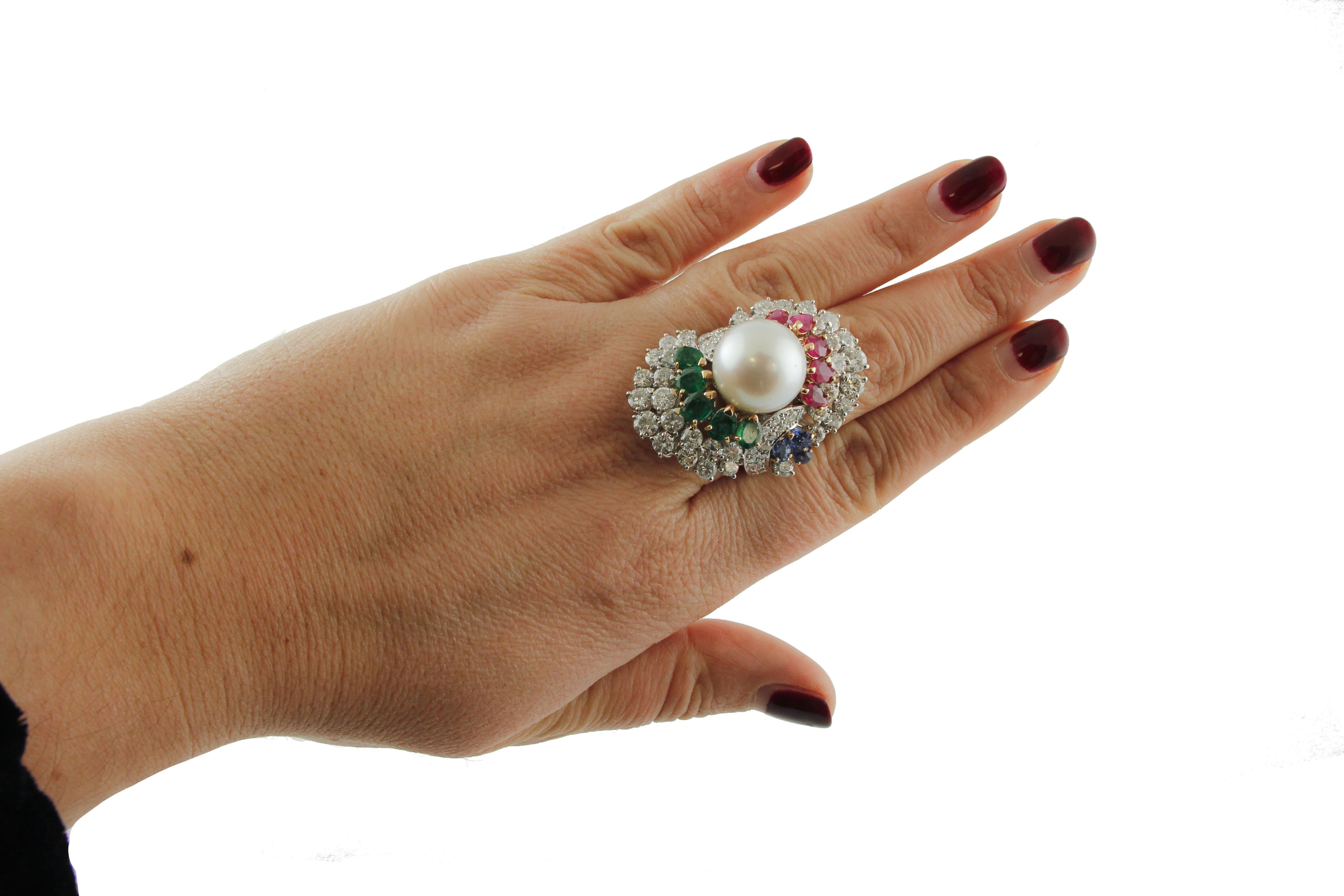 Women's Diamonds Sapphires Rubies Emeralds Pearl White Gold Ring