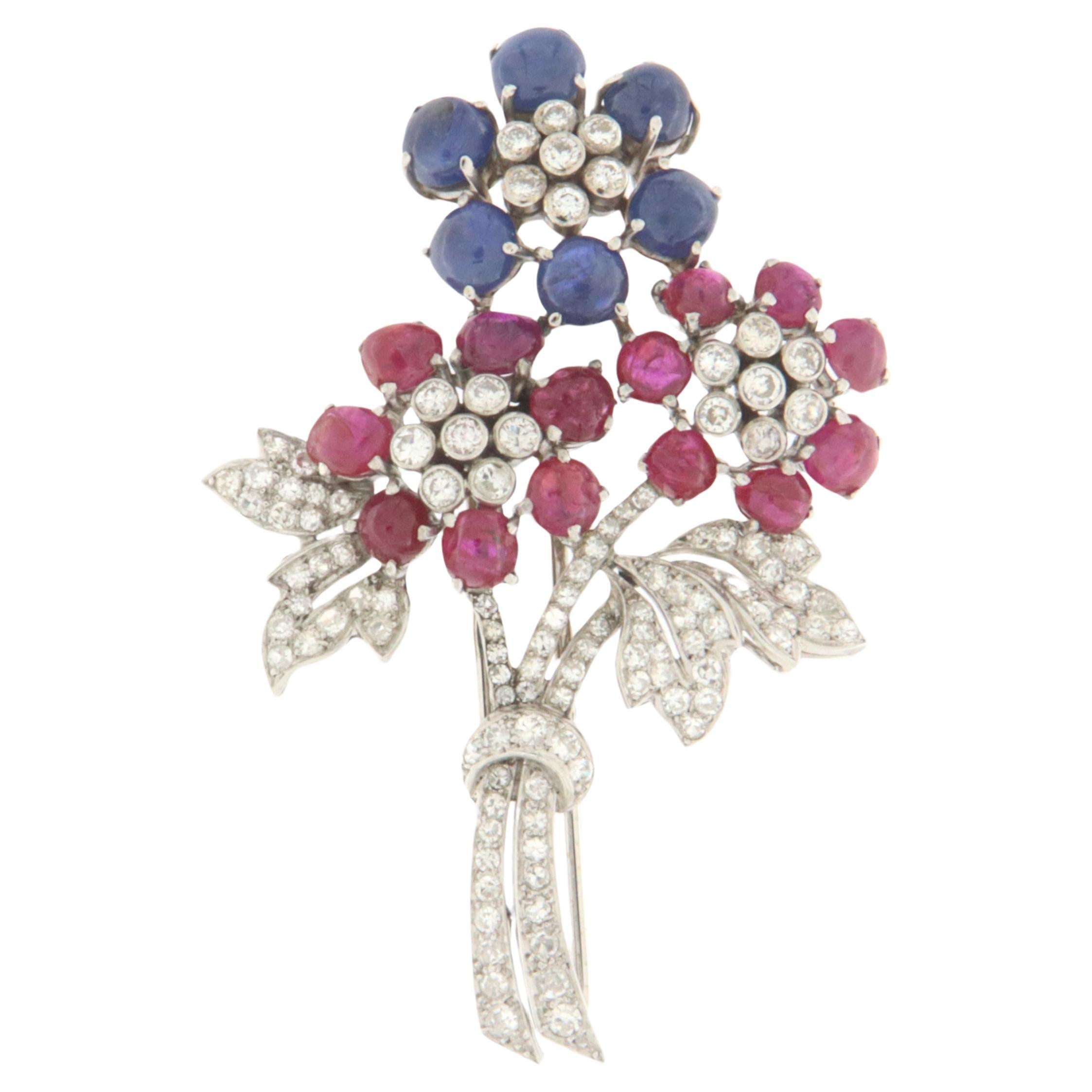 Diamonds Sapphires Rubies Platinum Brooch