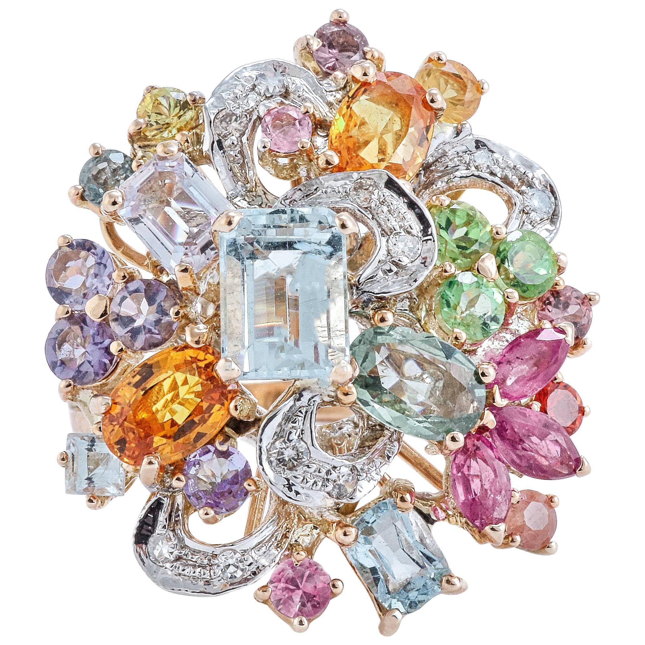 Diamonds Sapphires Rubies Tanzanite Aquamarine Rose Gold Ring