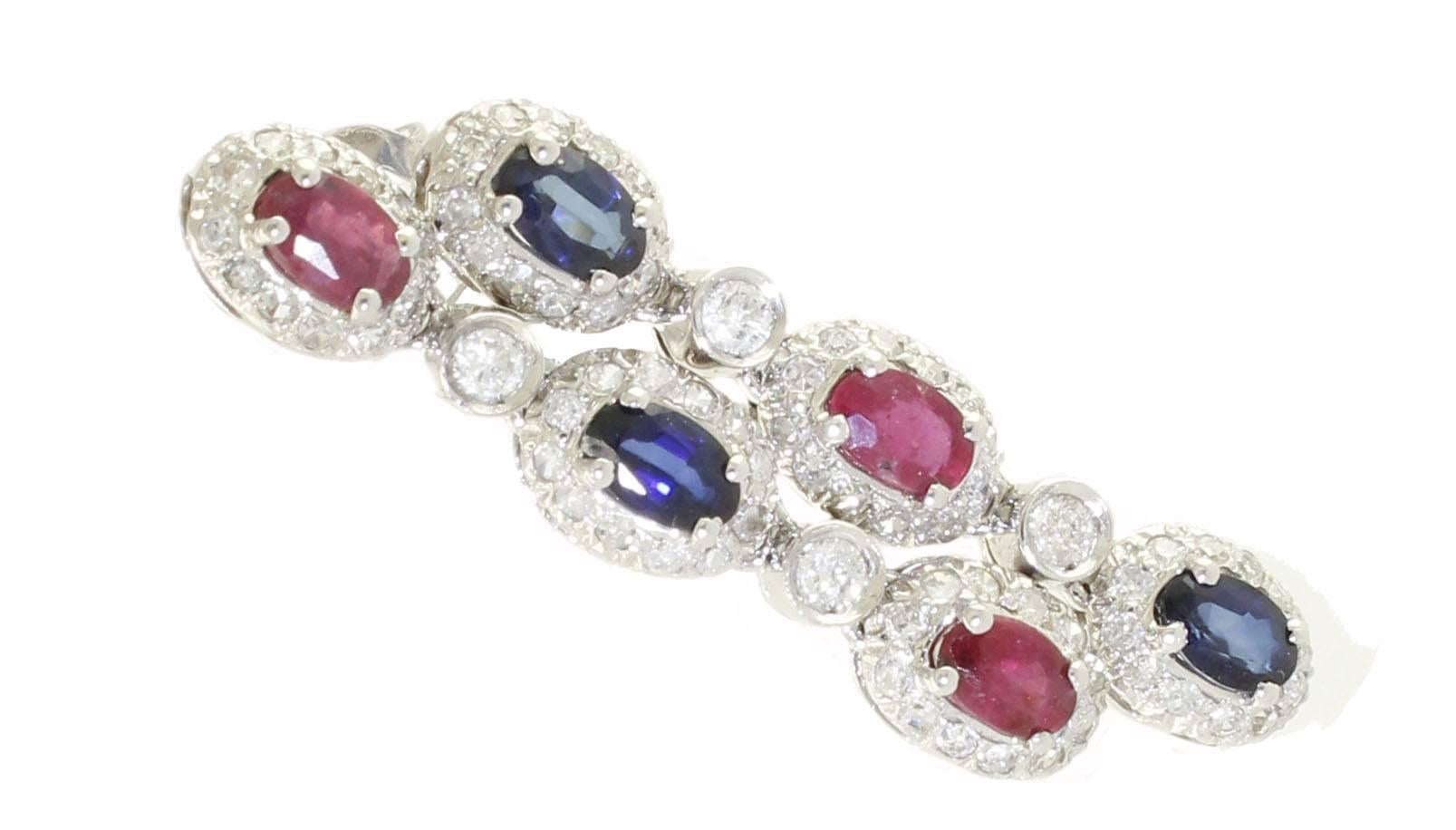 Women's or Men's Diamonds Sapphires Rubies White Gold Dangling Earrings