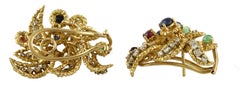 Diamonds Sapphires Rubyes Emeralds Yellow Gold Earrings