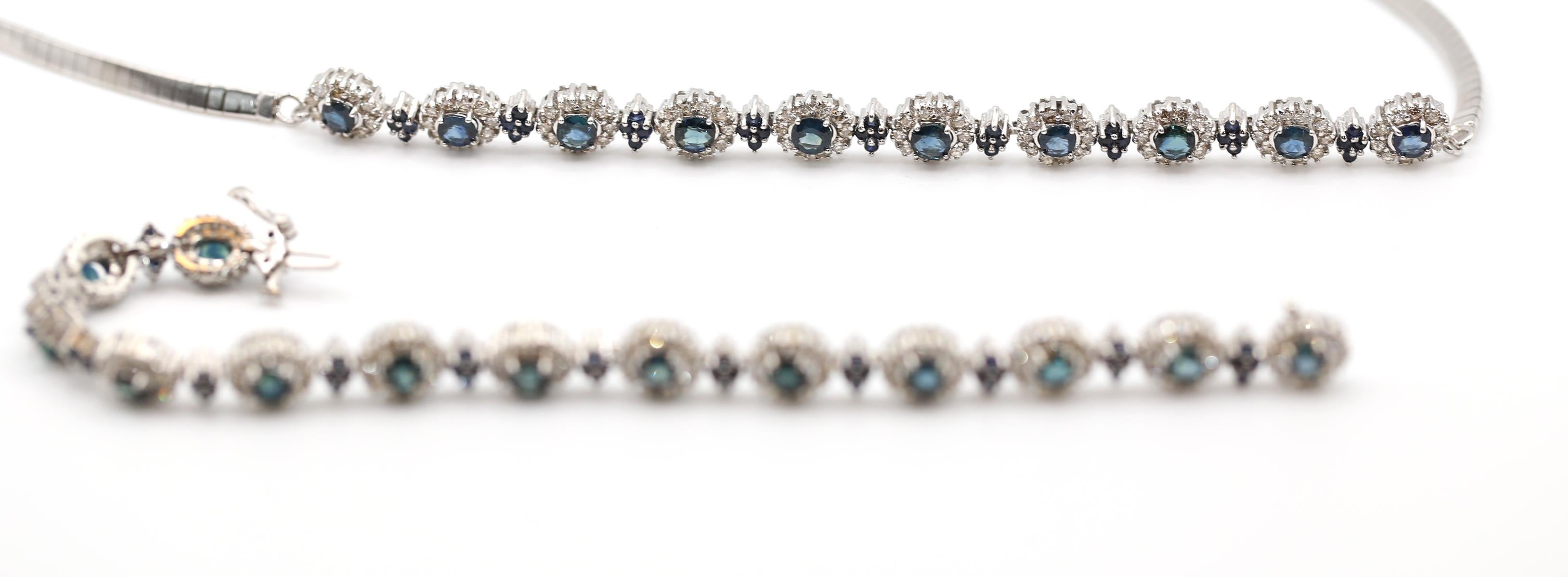Diamonds Sapphires Set Necklace Bracelet White Gold, 1975 For Sale 5