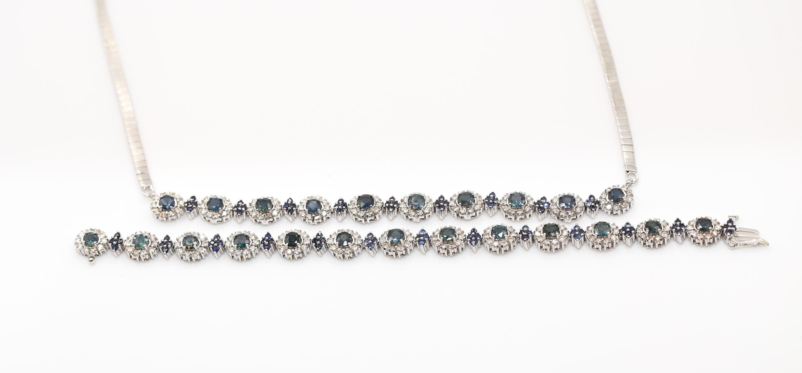 Diamonds Sapphires Set Necklace Bracelet White Gold, 1975 In Good Condition For Sale In Herzelia, Tel Aviv